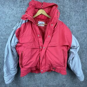 Vintage Subello Coat Mens Medium Red Grey Colorblock Hood Short 80s Ski Snow